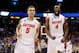ORLANDO, FL - MARCH 22: Scottie Wilbekin #5 and Patric Young #4 of the Florida Gators celebrate after Wilbekin makes a three-pointer to end the first half against the Pittsburgh Panthers during the third round of the 2014 NCAA Men's Basketball Tournament at Amway Center on March 22, 2014 in Orlando, Florida. (Photo by Kevin C. Cox/Getty Images)