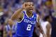 ST LOUIS, MO - MARCH 23: Andrew Harrison #2 of the Kentucky Wildcats celebrates after defeating the Wichita State Shockers 78 to 76 during the third round of the 2014 NCAA Men's Basketball Tournament at Scottrade Center on March 23, 2014 in St Louis, Missouri. (Photo by Andy Lyons/Getty Images)