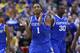 ST LOUIS, MO - MARCH 23: James Young #1 of the Kentucky Wildcats reacts after a play against the Wichita State Shockers during the third round of the 2014 NCAA Men's Basketball Tournament at Scottrade Center on March 23, 2014 in St Louis, Missouri. (Photo by Andy Lyons/Getty Images)