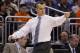 Mar 22, 2014; Orlando, FL, USA; Florida Gators head coach Billy Donovan reacts in the second half of a men's college basketball game against the Pittsburgh Panthers during the third round of the 2014 NCAA Tournament at Amway Center. Mandatory Credit: Kim Klement-USA TODAY Sports