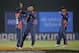 Nepal bowler Shakti Gauchan, center, celebrates the dismissal of Hong Kong's Aizaz Khan during their ICC Twenty20 Cricket World Cup match in Chittagong, Bangladesh, Sunday, March 16, 2014. (AP Photo/Bikas Das)