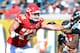 Sep 8, 2013; Jacksonville, FL, USA; Kansas City Chiefs tackle Eric Fisher (72) blocks Jacksonville Jaguars defensive end Jason Babin (58) during the game at EverBank Field. Mandatory Credit: Melina Vastola-USA TODAY Sports
