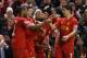 LIVERPOOL, ENGLAND - MARCH 26: Steven Gerrard of Liverpool celebrates scoring the first goal with team-mate Luis Suarez (R) during the Barclays Premier League match between Liverpool and Sunderland at Anfield on March 26, 2014 in Liverpool, England. (Photo by Alex Livesey/Getty Images)