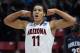 Arizona forward Aaron Gordon reacts after scoring a basket while playing Gonzaga during the first half of a third-round game in the NCAA college basketball tournament, Sunday, March 23, 2014, in San Diego. (AP Photo/Denis Poroy)