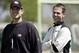 San Francisco 49ers general manager Trent Baalke, right, smiles with head coach Jim Harbaugh, left, during the team's NFL football training camp in Santa Clara, Calif., Wednesday, April 18, 2012. Apparently, there are no hard feelings on Baalke's part regarding the Saints' targeting of San Francisco players in their bounty program. Baalke recently reached out to suspended former New Orleans defensive coordinator Gregg Williams to discuss the matter. (AP Photo/Paul Sakuma)