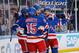 NEW YORK, NY - MARCH 26: Derek Dorsett #15, Brian Boyle #22, and Kevin Klein #8 of the New York Rangers celebrate after a first-period goal against the Philadelphia Flyers at Madison Square Garden on March 26, 2014 in New York City. (Photo by Scott Levy/NHLI via Getty Images)