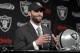 Oakland Raiders quarterback Matt Schaub gestures while speaking during a news conference Friday, March 21, 2014, at the NFL football team's practice facility in Alameda, Calif. (AP Photo/Ben Margot)