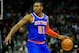 Nov 13, 2013; Atlanta, GA, USA; New York Knicks small forward Metta World Peace (51) dribbles down the court in the first half against the Atlanta Hawks at Philips Arena. Mandatory Credit: Daniel Shirey-USA TODAY Sports