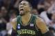 Baylor's Cory Jefferson (34) yells as he scores against Creighton during the second half of a third-round game in the NCAA college basketball tournament Sunday, March 23, 2014, in San Antonio. (AP Photo/Eric Gay)