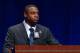 Jan 31, 2014; New York, NY, USA; NFL former player Troy Vincent speaks during a press conference at Rose Theater. Mandatory Credit: Kirby Lee-USA TODAY Sports