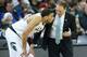 SPOKANE, WA - MARCH 22: Head coach Tom Izzo talks to Denzel Valentine #45 of the Michigan State Spartans in the second half against the Harvard Crimson during the Third Round of the 2014 NCAA Basketball Tournament at Spokane Veterans Memorial Arena on March 22, 2014 in Spokane, Washington. (Photo by Stephen Dunn/Getty Images)