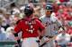 JUPITER, FL - MARCH 10: Miguel Cabrera #24 of the Detroit Tigers speaks to Yadier Molina #4 of the St. Louis Cardinals following a third inning home run during a game at Roger Dean Stadium on March 10, 2014 in Jupiter, Florida. (Photo by Stacy Revere/Getty Images)