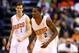 Dec 13, 2013; Phoenix, AZ, USA; Phoenix Suns guard Eric Bledsoe (2) and Goran Dragic against the Sacramento Kings at US Airways Center. The Suns defeated the Kings 116-107. Mandatory Credit: Mark J. Rebilas-USA TODAY Sports