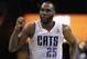 Charlotte Bobcats' Al Jefferson (25) reacts after making a basket against the Brooklyn Nets during the second half of an NBA basketball game in Charlotte, N.C., Wednesday, March 26, 2014. The Bobcats won 116-111. (AP Photo/Chuck Burton)