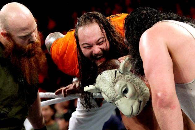 Bray Wyatt forcing the Sheep's mask on Cena