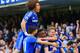 LONDON, ENGLAND - MARCH 22: Andre Schurrle of Chelsea celebrates scoring his second goal with, David Luiz, Samuel Eto'o, Oscar, Branislav Ivanovic of Chelsea during the Barclays Premier League match between Chelsea and Arsenal at Stamford Bridge on March 22, 2014 in London, England. (Photo by Richard Heathcote/Getty Images)