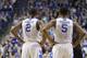 Kentucky's Aaron Harrison (2) and Andrew Harrison (5) during the second half of an NCAA college basketball game, Tuesday, March 4, 2014, in Lexington, Ky. Kentucky won 55-48. (AP Photo/James Crisp)