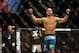 Nov 16, 2013; Las Vegas, NV, USA; Robbie Lawler (blue gloves) celebrates after his welterweight bout during UFC 167 at MGM Grand Garden Arena. Mandatory Credit: Stephen R. Sylvanie-USA TODAY Sports