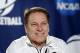 Michigan State head coach Tom Izzo speaks at a news conference before the third round of the NCAA men's college basketball tournament in Spokane, Wash., Friday, March 21, 2014. Michigan State plays Harvard on Saturday. (AP Photo/Elaine Thompson)