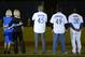 Mar 28, 2014; Montreal, Quebec, CAN; Gary Carter's wife and daughter embrace next to former Expos Steve rogers and Warren Cromartie and Tim Raines during a tribute to him prior to the game between the Toronto Blue Jays and the New York Mets at the Olympic Stadium. Mandatory Credit: Eric Bolte-USA TODAY Sports