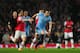 LONDON, ENGLAND - MARCH 29: Alvaro Negredo of Manchester City is closed down by Tomas Rosicky and Alex Oxlade-Chamberlain of Arsenal during the Barclays Premier League match between Arsenal and Manchester City at Emirates Stadium on March 29, 2014 in London, England. (Photo by Shaun Botterill/Getty Images)