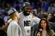 MEMPHIS, TN - MARCH 29: Patric Young #4 and Scottie Wilbekin #5 of the Florida Gators speak with broadcaster Rachel Nichols after defeating the Dayton Flyers 62-52 in the south regional final of the 2014 NCAA Men's Basketball Tournament at the FedExForum on March 29, 2014 in Memphis, Tennessee. (Photo by Kevin C. Cox/Getty Images)