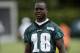 Philadelphia Eagles' Jeremy Maclin arrives at NFL football training camp in Philadelphia, Thursday, July 25, 2013. (AP Photo/Matt Rourke)