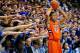 DURHAM, NC - JANUARY 08: The Cameron Crazies taunt K.J. McDaniels #32 of the Clemson Tigers as he prepares to inbound the ball against the Duke Blue Devils during play at Cameron Indoor Stadium on January 8, 2013 in Durham, North Carolina. Duke won 68-40. (Photo by Grant Halverson/Getty Images)