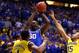 INDIANAPOLIS, IN - MARCH 30: Julius Randle #30 of the Kentucky Wildcats shoots the ball aginst Jon Horford #15 of the Michigan Wolverines in the first half during the midwest regional final of the 2014 NCAA Men's Basketball Tournament at Lucas Oil Stadium on March 30, 2014 in Indianapolis, Indiana. (Photo by Andy Lyons/Getty Images)