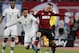 Nuremberg's Josip Drmic of Switzerland, right, and Bayern's Thiago Alcantara of Spain challenge for the ball during a German first division soccer match between 1.FC Nuremberg and Bayern Munich in Nuremberg, Germany, Saturday, Feb. 8, 2014. (AP Photo/Michael Probst)