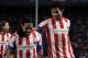 Atletico de Madrid's Radamel Falcao from Colombia, center, celebrates his goal with Diego Costa from Brazil, right, and Filipe Luis from Brazil, left, during a Spanish La Liga soccer match against Deportivo la Coruna at Vicente Calderon stadium in Madrid, Spain, Sunday, Dec. 9, 2012. (AP Photo/Andres Kudacki)