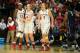 Mar 30, 2014; Stanford, CA, USA; Stanford Cardinal forward Chiney Ogwumike (13) celebrates with forward Taylor Greenfield (4) and forward Mikaela Ruef (3) after a play against the Penn State Lady Lions during the second half in the semifinals of a women's college basketball game in the Stanford regional of the 2014 NCAA Tournament at Maples Pavilion. The Stanford Cardinal defeated the Penn State Lady Lions 82-57. Mandatory Credit: Kelley L Cox-USA TODAY Sports