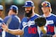 SYDNEY, AUSTRALIA - MARCH 18: Brian Wilson of the Dodgers shares a joke with a team mate during a LA Dodgers MLB training session at Sydney Cricket Ground on March 18, 2014 in Sydney, Australia. (Photo by Brendon Thorne/Getty Images)