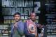 Boxer Manny Pacquiao, of the Phillipines, left, poses for a photo with Timothy Bradley of Indio, Ca., the current WBO World Welterweight champion, during a press conference,Thursday, Feb. 6, 2014, in New York. The pair will face off in a rematch April 12, 2014, in Las Vegas. Bradley won their first encounter. (AP Photo/Kathy Willens)