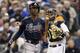 B.J. Upton walks back to the dugout after a strikeout.