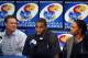 Kansas NCAA college freshman basketball player Andrew Wiggins, middle, speaks between coach Bill Self, left, and his mother Marita Payne-Wiggins, right, during a news conference at the University of Kansas in Lawrence, Kan., Monday, March 31, 2014. Wiggins announced he would be entering the NBA draft. (AP Photo/Orlin Wagner)