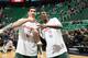 SALT LAKE CITY, UT - FEBRUARY 12: Enes Kanter #0 and Jeremy Evans #40 of the Utah Jazz warm up before their matchup against the Philadelphia 76ers at EnergySolutions Arena on February 12, 2014 in Salt Lake City, Utah. NOTE TO USER: User expressly acknowledges and agrees that, by downloading and or using this Photograph, User is consenting to the terms and conditions of the Getty Images License Agreement. Mandatory Copyright Notice: Copyright 2013 NBAE (Photo by Melissa Majchrzak/NBAE via Getty Images)