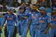India's Yuvraj Singh, second left, carries teammate Virat Kohli on his back as they celebrate their win over Australia in their ICC Twenty20 Cricket World Cup match in Dhaka, Bangladesh, Sunday, March 30, 2014. India won the match by 73 runs. (AP Photo/Aijaz Rahi)