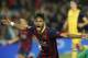 Barcelona's Neymar celebrates after scoring his sides first goal during a first leg quarterfinal Champions League soccer match between Barcelona and Atletico Madrid at the Camp Nou stadium in Barcelona, Spain, Tuesday April 1, 2014. (AP Photo/Emilio Morenatti)