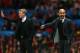 MANCHESTER, ENGLAND - APRIL 01: David Moyes manager of Manchester United and Pep Guardiola head coach of Bayern Muenchen give instructions during the UEFA Champions League Quarter Final first leg match between Manchester United and FC Bayern Muenchen at Old Trafford on April 1, 2014 in Manchester, England. (Photo by Alex Livesey/Getty Images)