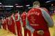 HOUSTON, TX - MARCH 29: Members of the Houston Rockets stand during the National Anthem before the game against the Los Angeles Clippers at the Toyota Center on March 29, 2014 in Houston, Texas. NOTE TO USER: User expressly acknowledges and agrees that, by downloading and or using this photograph, User is consenting to the terms and conditions of the Getty Images License Agreement. (Photo by Scott Halleran/Getty Images)