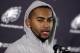 FILE - In this Dec. 31, 2013 file photo, Philadelphia Eagles wide receiver DeSean Jackson speaks during a news conference in Philadelphia. The Eagles have released Jackson. The team cut Jackson on Friday, March 28, 2014. He was coming off a career-best season in Philadelphia, leading the team with 82 catches for 1,332 yards and nine touchdowns. (AP Photo/Matt Rourke, File)
