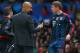 MANCHESTER, ENGLAND - APRIL 01: Pep Guardiola head coach of Bayern Muenchen has words with Toni Kroos of Bayern Muenchen during the UEFA Champions League Quarter Final first leg match between Manchester United and FC Bayern Muenchen at Old Trafford on April 1, 2014 in Manchester, England. (Photo by Alex Livesey/Getty Images)