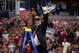 Wisconsin head coach Bo Ryan celebrates after cutting down the net after a regional final NCAA college basketball tournament game against Arizona, Saturday, March 29, 2014, in Anaheim, Calif. Wisconsin won 64-63 in overtime. (AP Photo/Jae C. Hong)