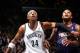 BROOKLYN, NY - MARCH 17: Paul Pierce #34 of the Brooklyn Nets boxes out against P.J. Tucker #17 of the Phoenix Suns during a game at Barclays Center in Brooklyn. NOTE TO USER: User expressly acknowledges and agrees that, by downloading and or using this photograph, User is consenting to the terms and conditions of the Getty Images License Agreement. Mandatory Copyright Notice: Copyright 2014 NBAE (Photo by Nathaniel S. Butler/NBAE via Getty Images)