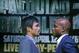 Boxer Manny Pacquiao, of the Phillipines, left, stares down upcoming opponent Timothy Bradley of Indio, Ca., current WBO World Welterweight champion, during a press conference,Thursday, Feb. 6, 2014, in New York. The pair will face off in a rematch, a WBO World Welterweight title fight April 12, 2014, in Las Vegas. Bradely won their first encounter. (AP Photo/Kathy Willens)