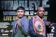 Boxer Manny Pacquiao, of the Phillipines, left, poses for a photo with current WBO World Welterweight champion Timothy Bradley of Indio, Calif., during a press conference Thursday, Feb. 6, 2014, in New York. The pair will face off in a title fight in Las Vegas, April 12, 2014. (AP Photo/Kathy Willens)
