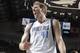 DALLAS, TX - MARCH 9: Dirk Nowitzki #41 of the Dallas Mavericks celebrates on the court during a game against the Indiana Pacers on March 9, 2014 at the American Airlines Center in Dallas, Texas. NOTE TO USER: User expressly acknowledges and agrees that, by downloading and or using this photograph, User is consenting to the terms and conditions of the Getty Images License Agreement. Mandatory Copyright Notice: Copyright 2014 NBAE (Photo by Danny Bollinger/NBAE via Getty Images)