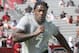 South Carolina defensive end Jadeveon Clowney competes in a drill for NFL representatives at South Carolina football pro day in Columbia, S.C., Wednesday, April 2, 2014. (AP Photo/Mary Ann Chastain)