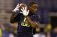 Oregon State wide receiver Brandin Cooks makes a catch during a drill at the NFL football scouting combine in Indianapolis, Sunday, Feb. 23, 2014. (AP Photo/Michael Conroy)